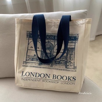 Canvas Shoulder Bag London Books Print Ladies Casual Handbag Tote Bag Reusable Large Capacity Cotton 
